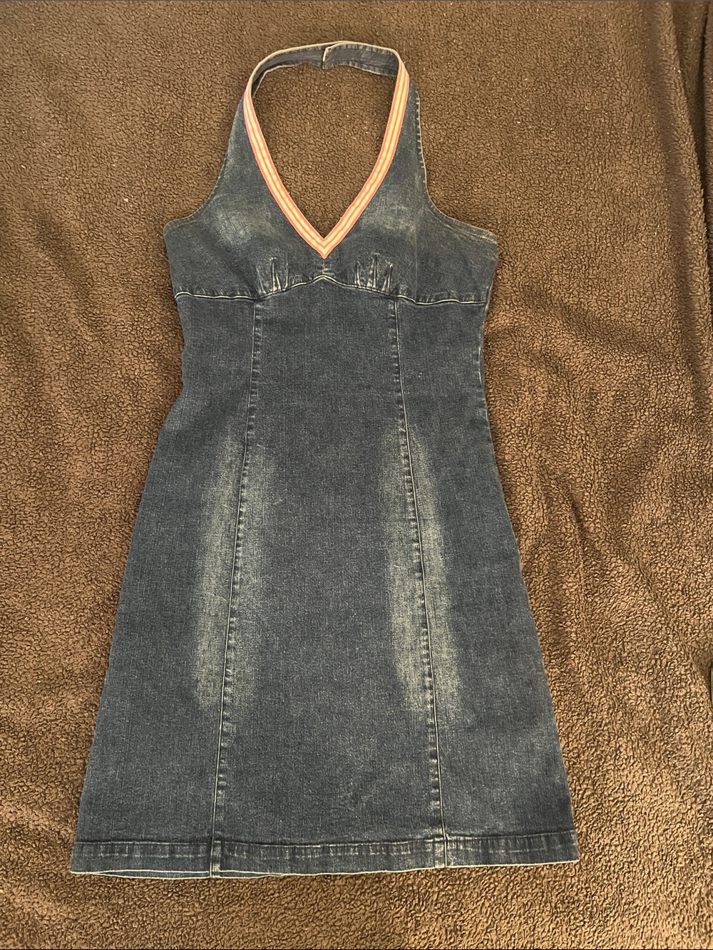 Tommy Hilfiger Denim Halter Dress with Pink Trim